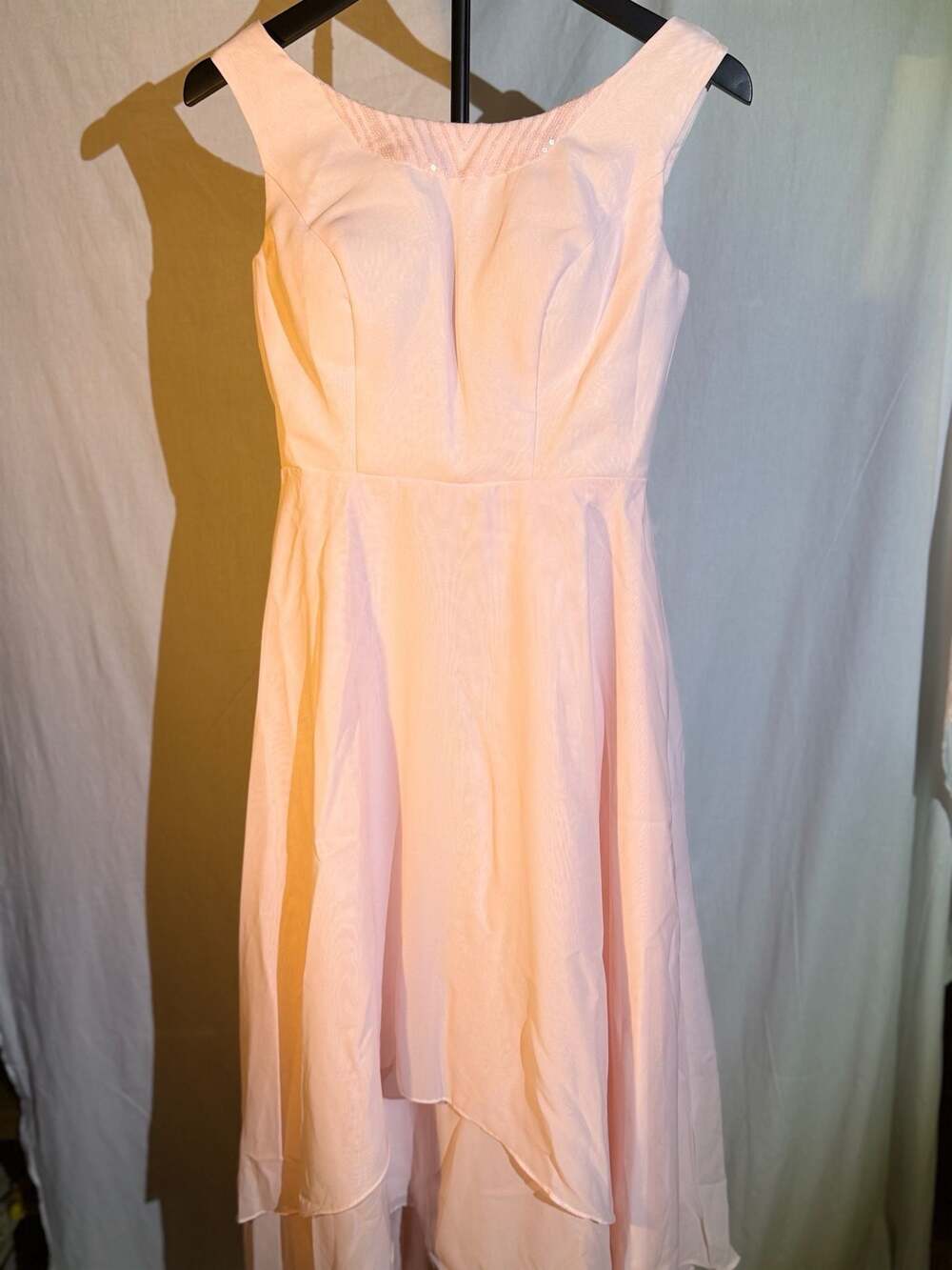 Pink Beaded Neck High-Low Chiffon Corset Back Formal Dress